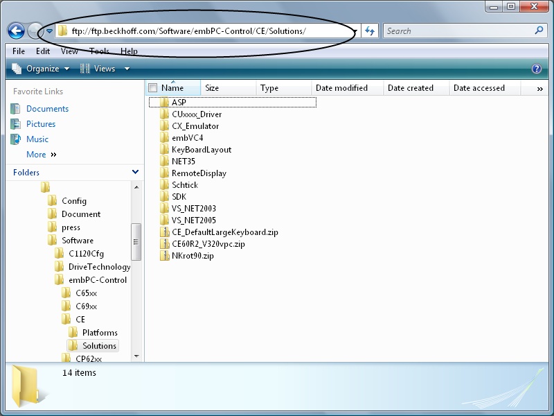 Beckhoff FTP Server Windows Explorer