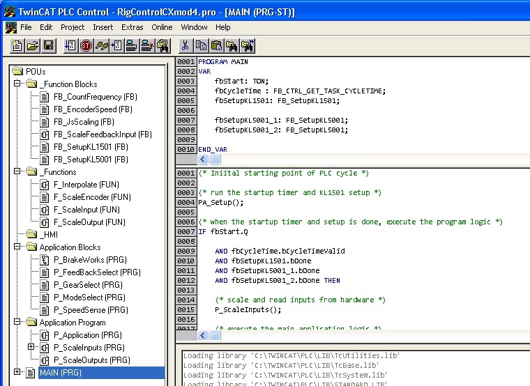 TwinCAT PLC development environment using the Consolas font