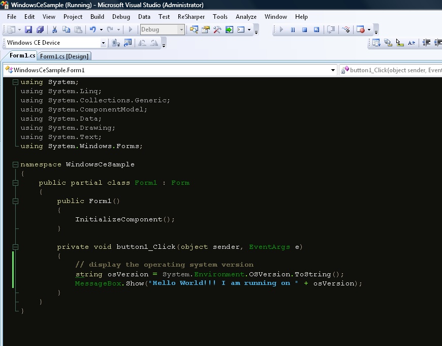 Windows CE Compact Framework code behind example