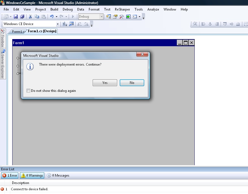 Windows CE Connect to Device Failed Error Message