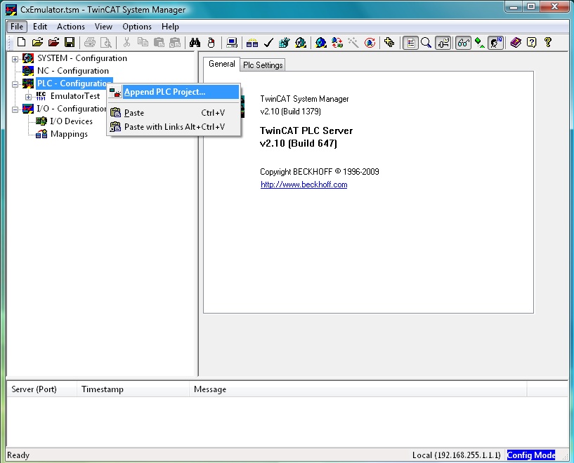 Append a second PLC runtime by right clicking on the TwinCAT PLC Configuration node.