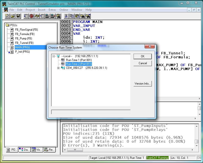 In the TwinCAT PLC Editor, go to the Login > Choose Runtime System menu and select the second runtime. Rebuild the project and Save. 